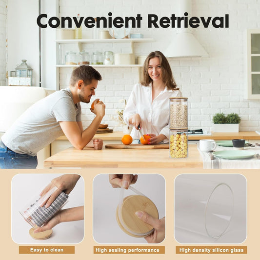 Borosilicate Glass Storage Jars with Airtight Bamboo Lids – Set of 2, 1250 ml