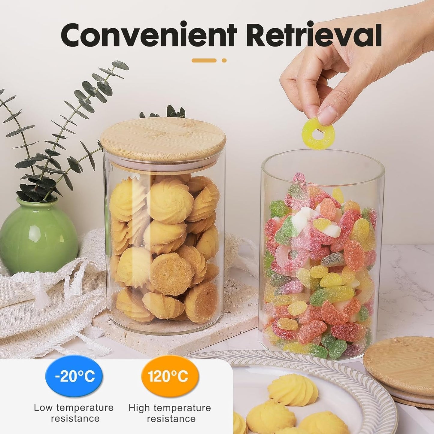 Borosilicate Glass Storage Jars with Airtight Bamboo Lids – Set of 2, 1250 ml