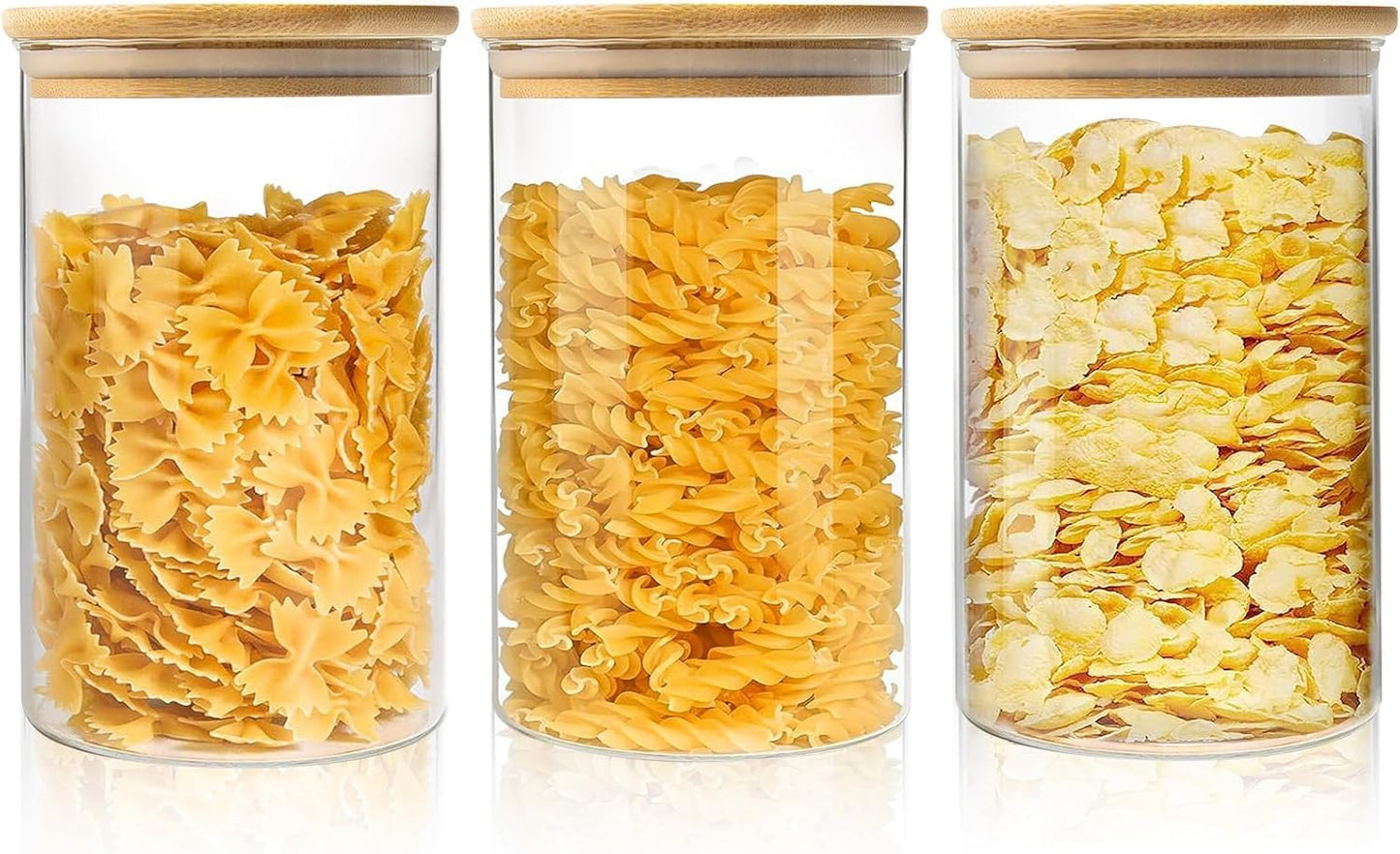 Glass Storage Canisters with Airtight Bamboo Lids – Set of 3, 780 ml