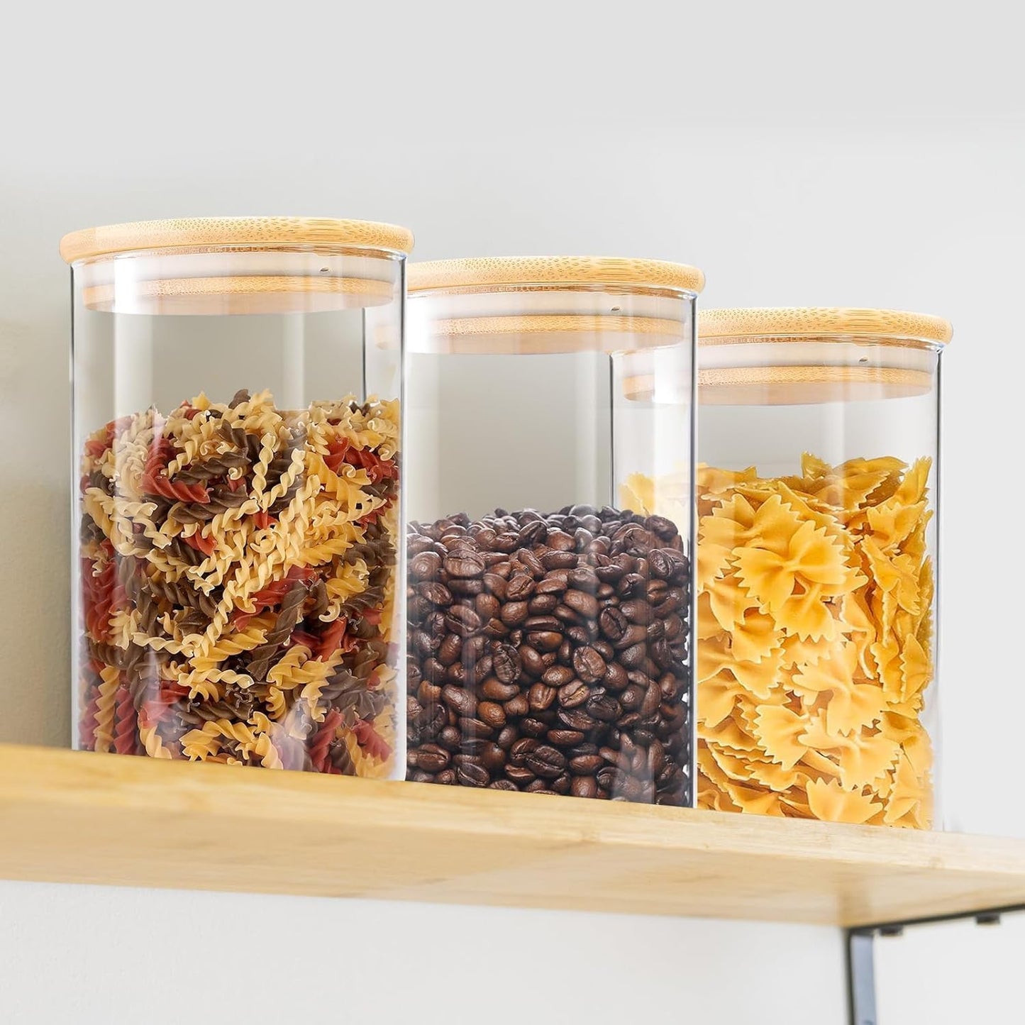 Glass Storage Canisters with Airtight Bamboo Lids – Set of 3, 780 ml