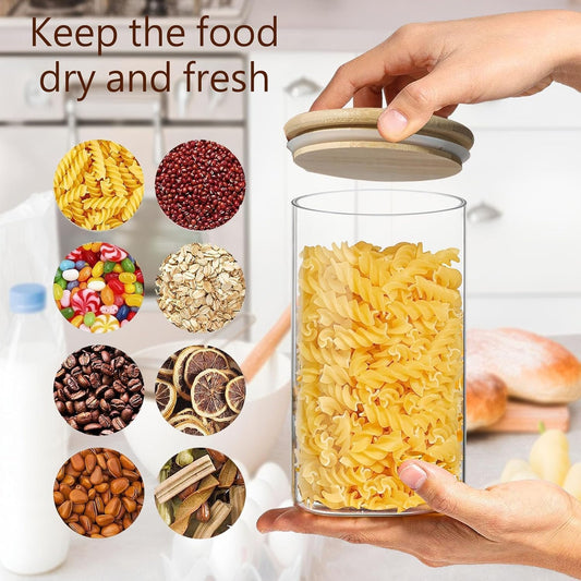 Glass Storage Canisters with Airtight Bamboo Lids – Set of 3, 780 ml