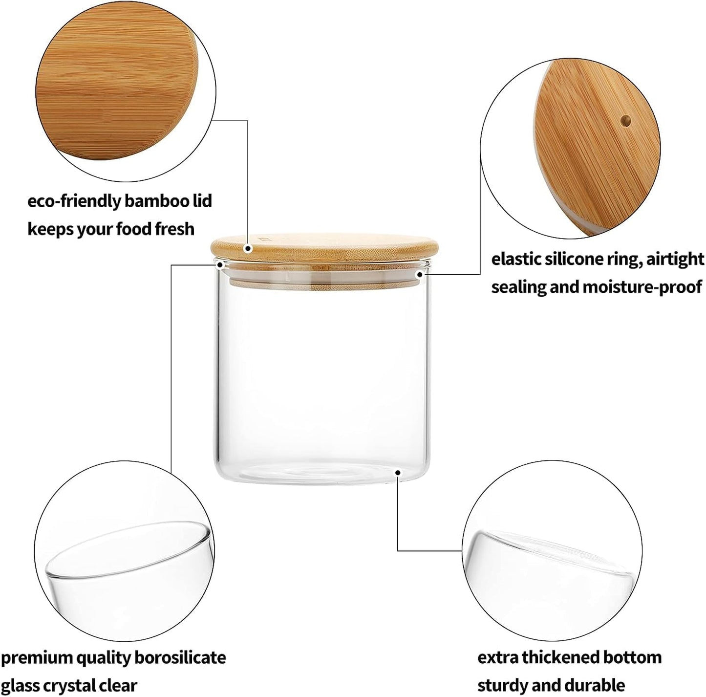 Glass Airtight Kitchen Canisters with Bamboo Lids – Set of 3, 1000 ml