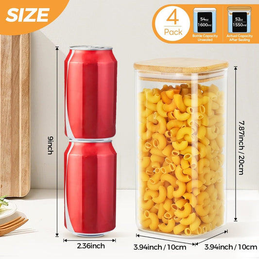 Borosilicate Glass Airtight Storage Containers – Set of 4, 54 oz (1.6 L)
