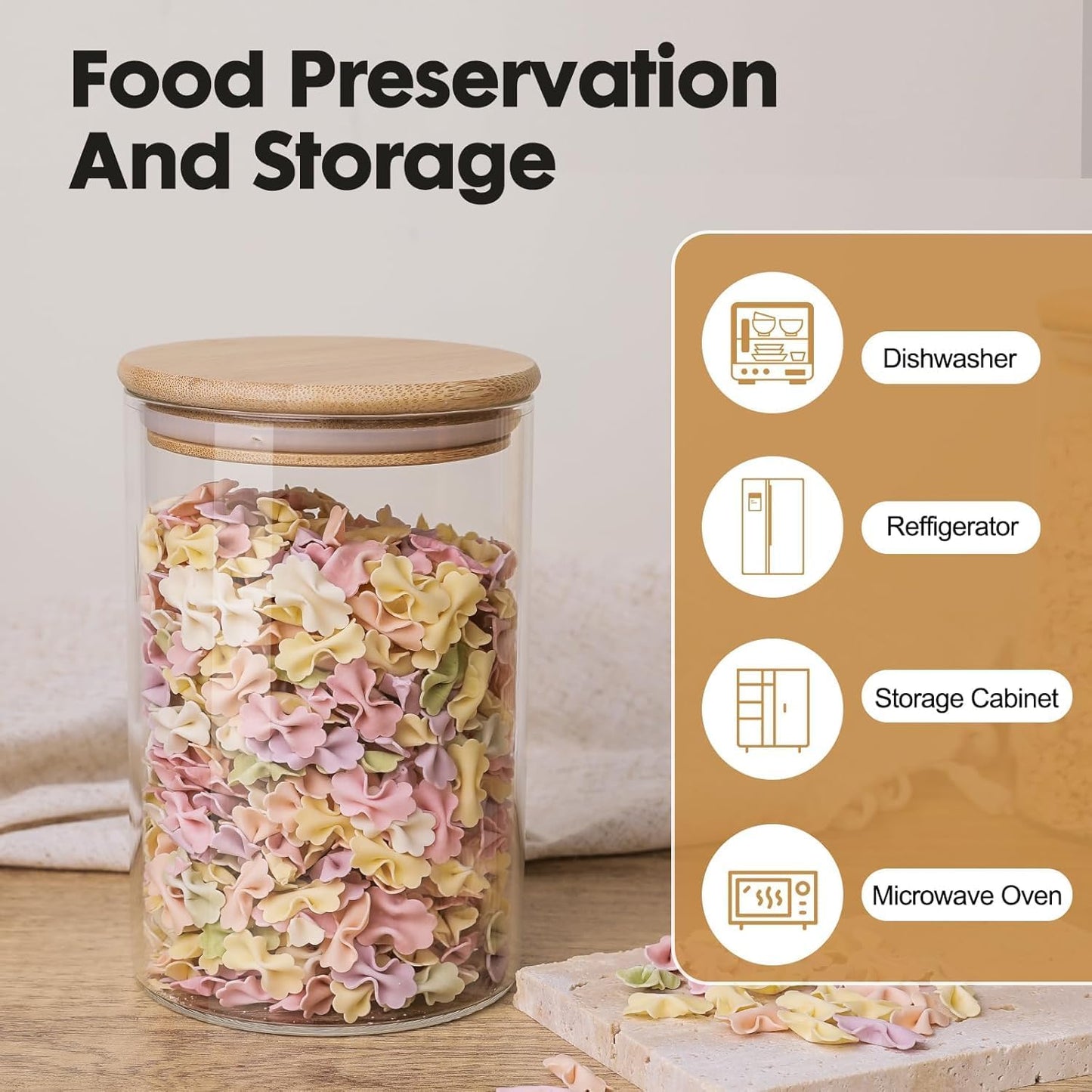 Borosilicate Glass Storage Jars with Airtight Bamboo Lids – Set of 2, 1250 ml