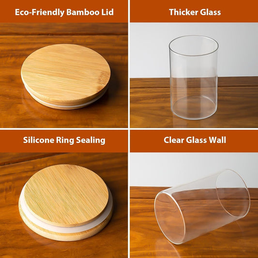Glass Storage Canisters with Airtight Bamboo Lids – Set of 3, 780 ml