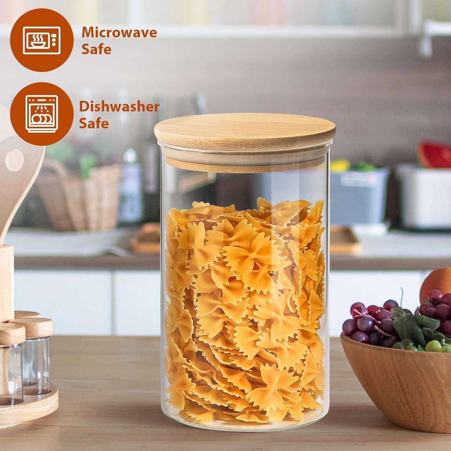 Glass Storage Canisters with Airtight Bamboo Lids – Set of 3, 780 ml