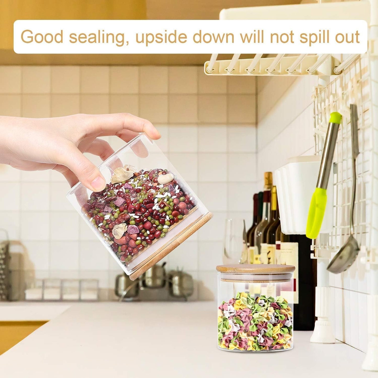 Glass Airtight Kitchen Canisters with Bamboo Lids – Set of 3, 1000 ml