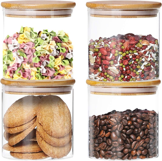 Glass Airtight Kitchen Canisters with Bamboo Lids – Set of 3, 1000 ml